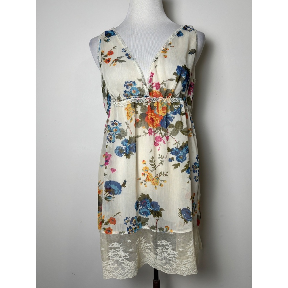 Wet Seal Y2K Sheer Babydoll Top L Sleeveless Fairy‎ Lace Cottage Floral Tunic